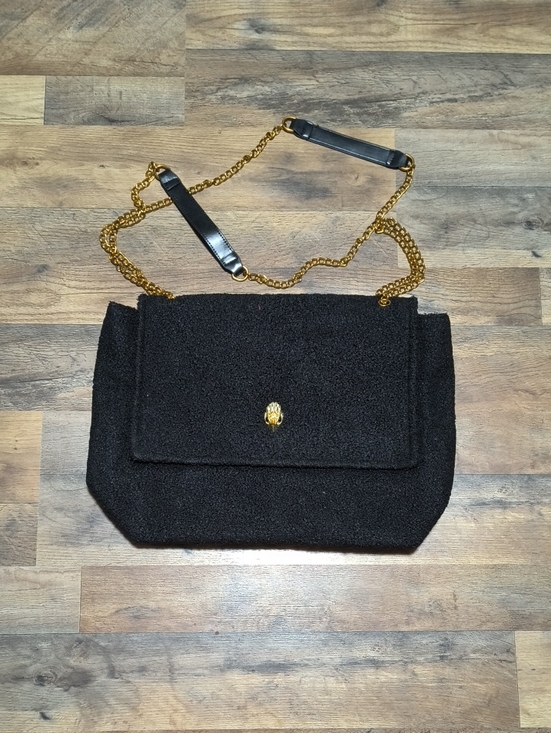 Handbags - Black Chain-Shoulder Women's Bag with Gold Hardware